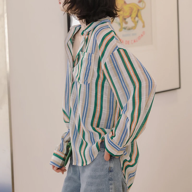 Oversized Women Long Sleeve Casual Shirts Pockets Korean Style Striped Loose Comfortable Female Blouse Cotton Street Tops Autumn
Oversized Women Long Sleeve Casual Shirts Pockets Korean Style Striped Loose Comfortable Female Blouse Cotton Street Tops Autumn