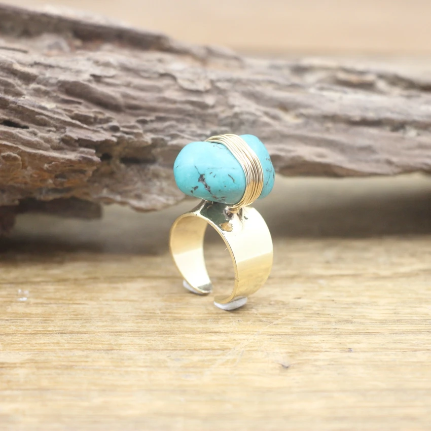 Gold Copper Wire Wrapped Raw Turquoises Rings Blue Howlite Nugget Adjustable Ring Fashion Women Jewelry Dropshipping,QC4128
Gold Copper Wire Wrapped Raw Turquoises Rings Blue Howlite Nugget Adjustable Ring Fashion Women Jewelry Dropshipping,QC4128