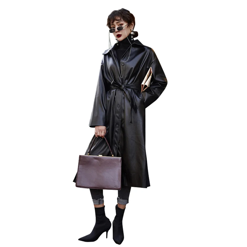 Long Oversized Leather Trench Coat Women Loose Single-Breasted With Belt Elegant Jackets Women 2021 Autumn Coats Female CX1698
Long Oversized Leather Trench Coat Women Loose Single-Breasted With Belt Elegant Jackets Women 2021 Autumn Coats Female CX1698