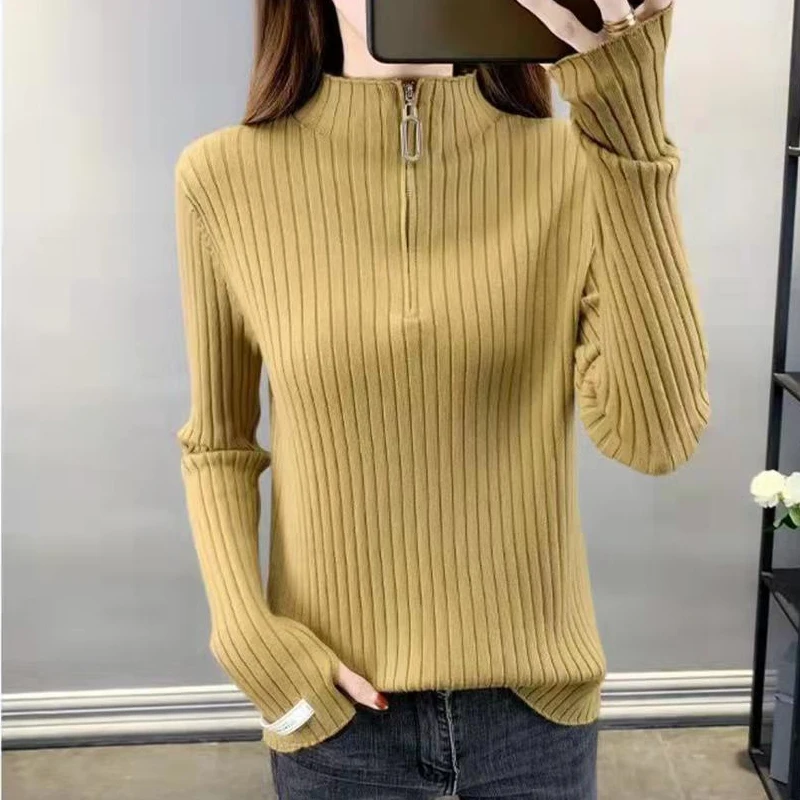 2021High Neck Elegant High Neck Zipper Front Knitted Sweater Solid Basic Cropped Pullover Fashion Long Sleeve Femme Clothing
2021High Neck Elegant High Neck Zipper Front Knitted Sweater Solid Basic Cropped Pullover Fashion Long Sleeve Femme Clothing