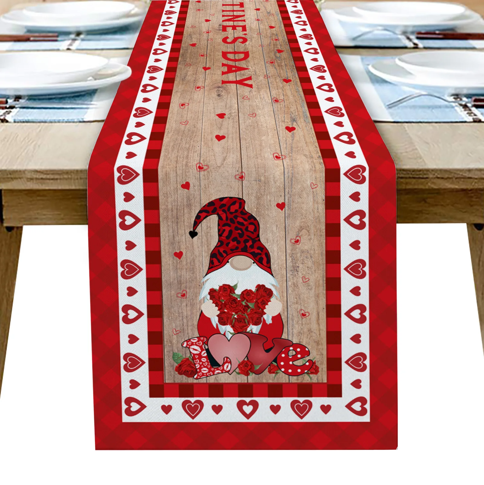 Happy Valentine'S Day Plaid Love Gnome Table Runner Wedding Table Decor Hotel Home Dining Table Decor Tablecloth and Placemats
Happy Valentine'S Day Plaid Love Gnome Table Runner Wedding Table Decor Hotel Home Dining Table Decor Tablecloth and Placemats