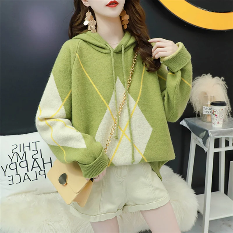 Women Thick Sweater Knitted Argyle Pullover Long Sleeve Hoodie Loose Jumper Autumn Winter Soft Warm Clothes
Women Thick Sweater Knitted Argyle Pullover Long Sleeve Hoodie Loose Jumper Autumn Winter Soft Warm Clothes
