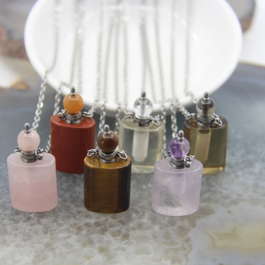 Tiger Eye/Rose Quartzs/Amethysts Slivery Chains Perfume Bottle Pendants Necklace Charms,Rectangle Essential Oil Diffuser Vial
Tiger Eye/Rose Quartzs/Amethysts Slivery Chains Perfume Bottle Pendants Necklace Charms,Rectangle Essential Oil Diffuser Vial