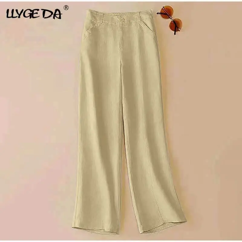 Cotton Linen Straight-leg Pants For Women Loose Casual Women's Pant 2021 Summer Autumn Low Price Promotion Trousers Female | Женская