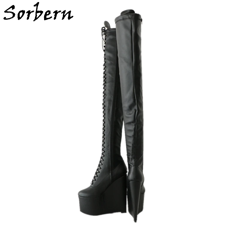 

Sorbern 20Cm Narrow Wedges Boots Crotch Thigh High Over The Knee Platform Custom Slim Fit Legs Lace Up Boot Female Drag Queen