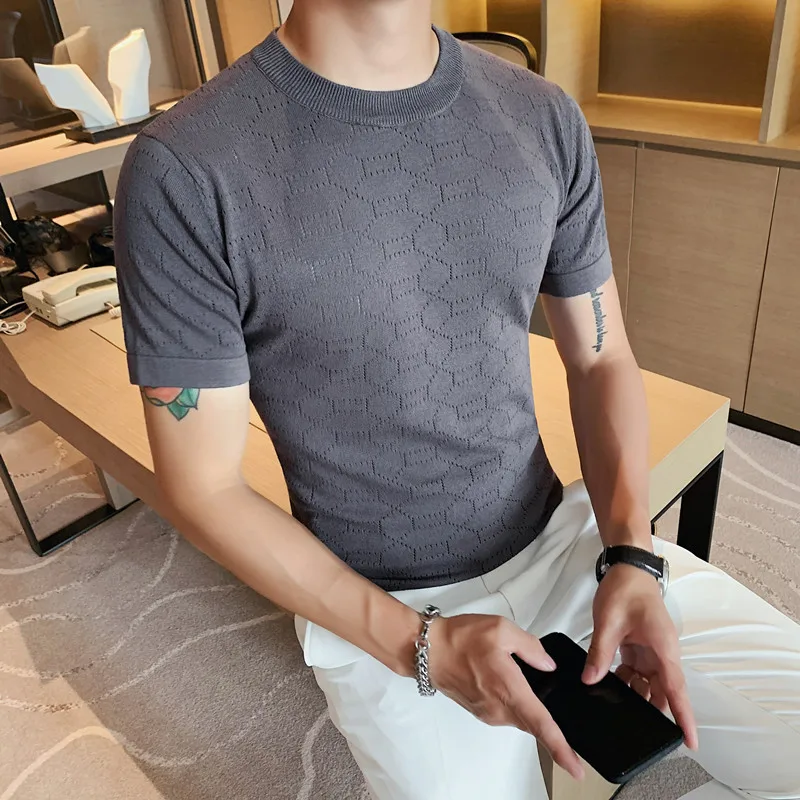 Summer Short Sleeve Solid Color T Shirts Men Vintage Knitted O-neck Tops Tees Streetwear Slim Casual T-Shirt Ice Silk Breathable
Summer Short Sleeve Solid Color T Shirts Men Vintage Knitted O-neck Tops Tees Streetwear Slim Casual T-Shirt Ice Silk Breathable