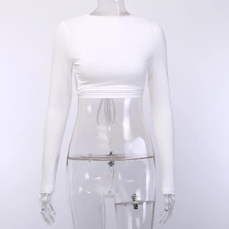 Fashion Big Backless Sexy T-shirt Women Solid Mesh Long-sleeve Female T-shirt O-neck Streetwear Ladies Tops Clothing Blusas New
Fashion Big Backless Sexy T-shirt Women Solid Mesh Long-sleeve Female T-shirt O-neck Streetwear Ladies Tops Clothing Blusas New