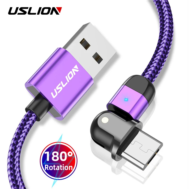 Кабель Micro USB USLION 3A кабель для быстрой зарядки и передачи данных 90/180 градусов Samsung