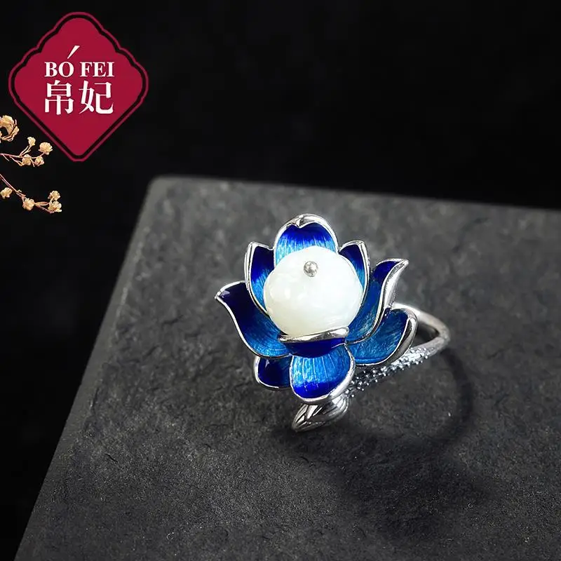 Sterling Silver Hetian Jade Ring Female Retro Opening Thai Silver Cloisonne Craft Three-Dimensional Lotus Ring Female Exaggerate
Sterling Silver Hetian Jade Ring Female Retro Opening Thai Silver Cloisonne Craft Three-Dimensional Lotus Ring Female Exaggerate