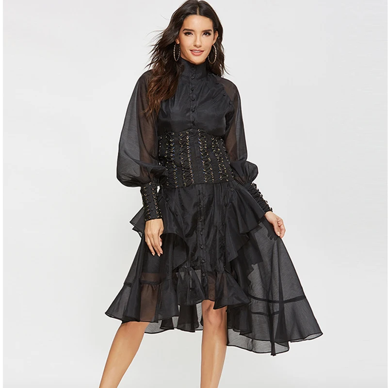 2021 Spring Elegant High Collar Ruffle Party Dress Women New Casual Lantern Sleeve Asymmetrical Guaze Ruffle Solid Color Dress
2021 Spring Elegant High Collar Ruffle Party Dress Women New Casual Lantern Sleeve Asymmetrical Guaze Ruffle Solid Color Dress