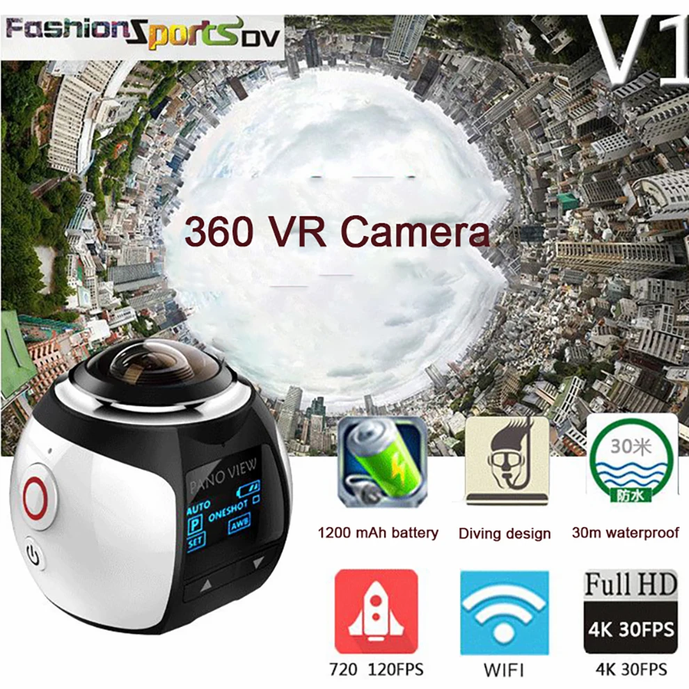 360-градусная камера VR 4K Wifi видео мини панорамная 360*2448 HD экшн 30 м водонепроницаемая