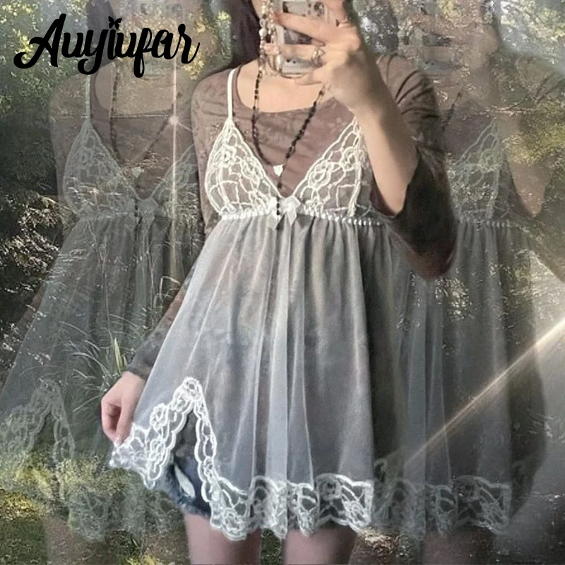 Auyiufar Mesh Fairycore Bow Lace Sling Mini Dress Y2k Cute Solid Patchwork V Neck Elfcore Women Outfits Sexy See Through Dresses
Auyiufar Mesh Fairycore Bow Lace Sling Mini Dress Y2k Cute Solid Patchwork V Neck Elfcore Women Outfits Sexy See Through Dresses