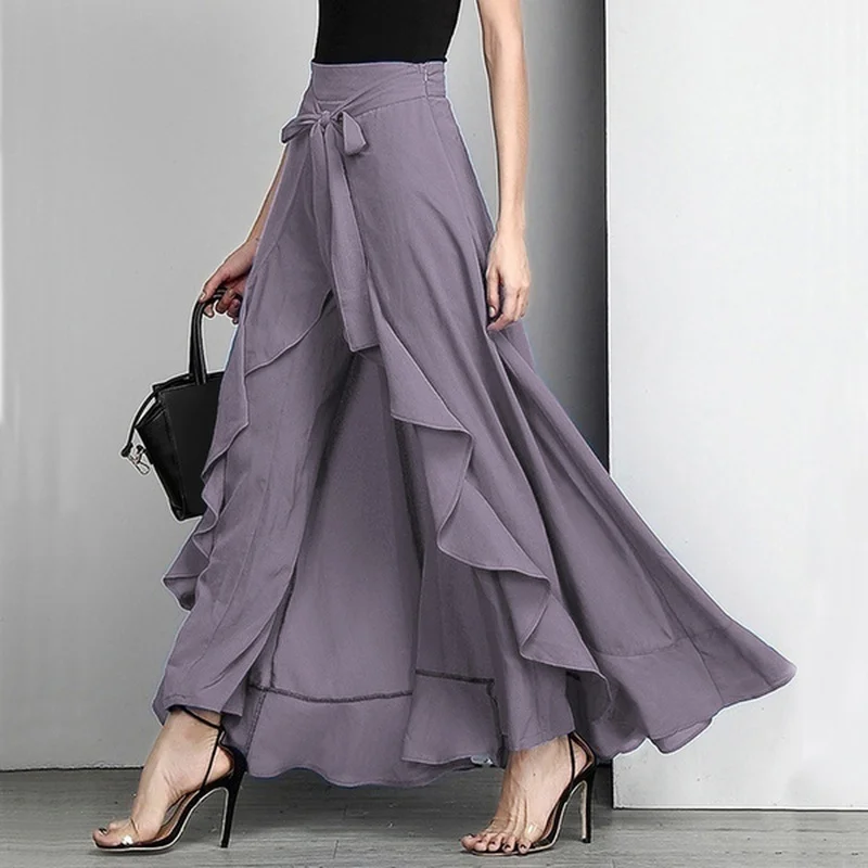 2021 Spring Women Palazzo Pants Solid Chiffon Tie-waist Ruffle Hem Loose Pants Summer Elegant High Waist Slim Long Pant Skirt
2021 Spring Women Palazzo Pants Solid Chiffon Tie-waist Ruffle Hem Loose Pants Summer Elegant High Waist Slim Long Pant Skirt