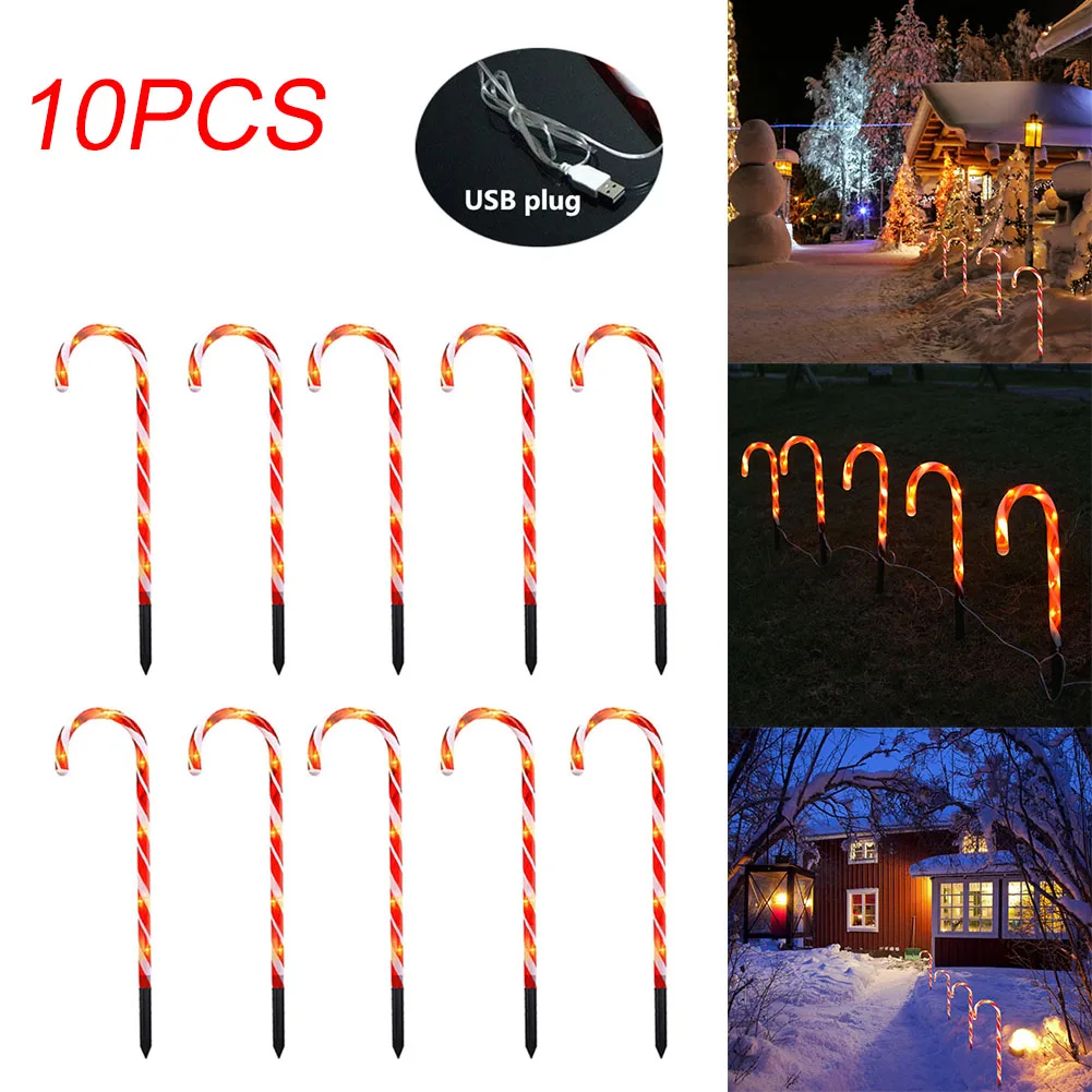 

New Christmas Candy Cane Light Pathway Markers Solar Festival Lights Ground Spike Light Tree Decoration for Garden Pathway Lawn
