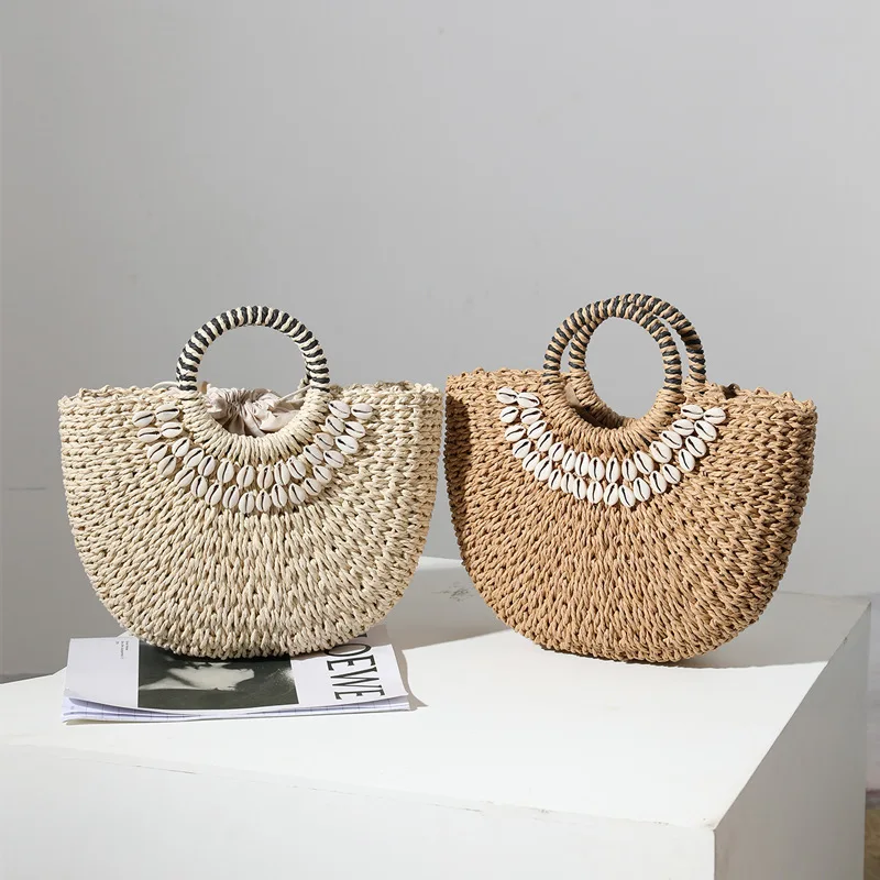 Bohemian Shell Decoration Straw Women Handbags Half Moon Large Capacity Hand Bags For Women Summer Beach Straw Women's Bag 2021
Bohemian Shell Decoration Straw Women Handbags Half Moon Large Capacity Hand Bags For Women Summer Beach Straw Women's Bag 2021