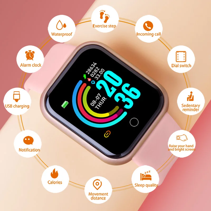Wholesale Price 10pc Y68 Updating Smart Watch Men Women DIY Faces Blood pressure monitoring D20 Sport Smartwatch For Android IOS |