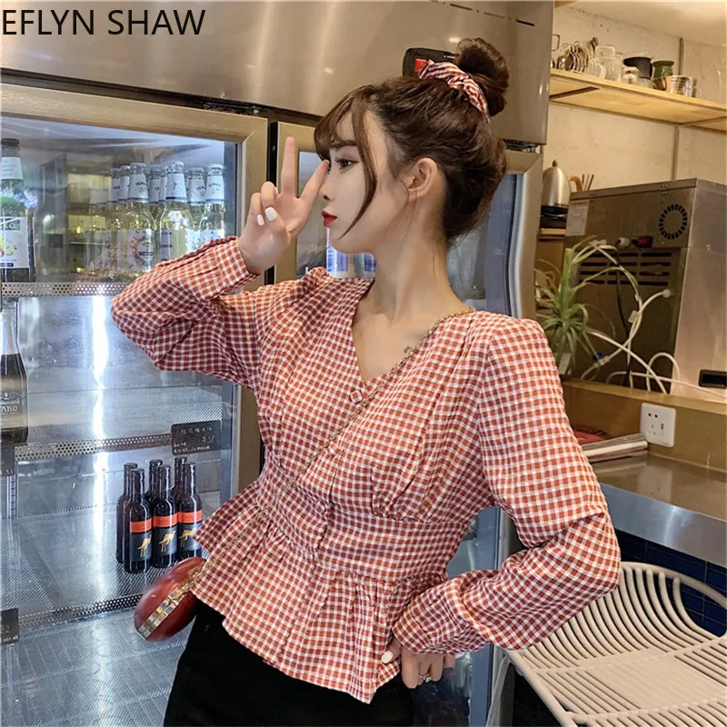 Retro Plaid Blouse Women Students Plus Size New Long sleeve Shirts French Vintage Puff Sleeve Short Ruffled V Neck Casual Tops
Retro Plaid Blouse Women Students Plus Size New Long sleeve Shirts French Vintage Puff Sleeve Short Ruffled V Neck Casual Tops