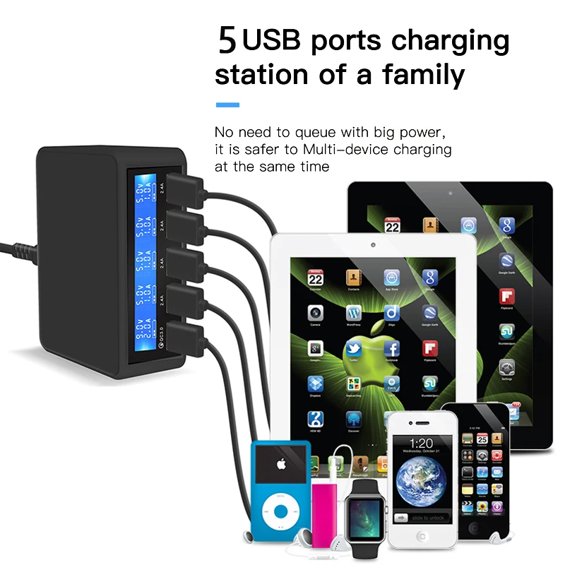 Зарядное устройство Huawei с 5 USB-портами, 40 Вт, светодиодный дисплей, быстрая зарядка 3,0, Настольная зарядная станция для iPhone 6 7 8 X, iPad
Зарядное устройство Huawei с 5 USB-портами, 40 Вт, светодиодный дисплей, быстрая зарядка 3,0, Настольная зарядная станция для iPhone 6 7 8 X, iPad