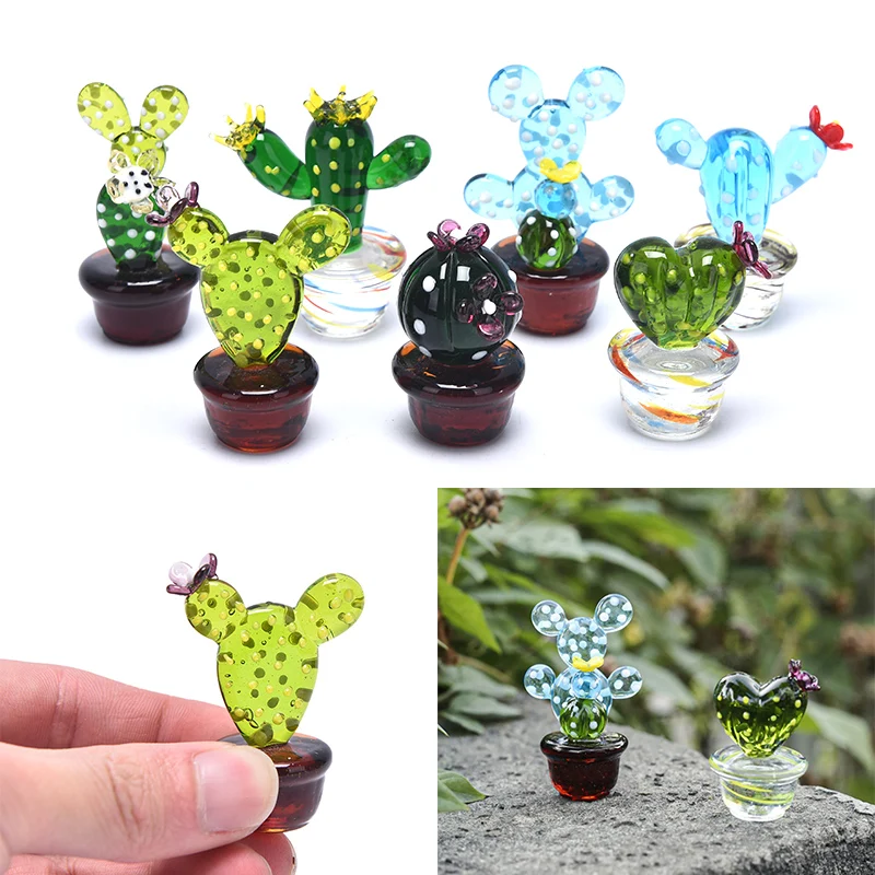 

Handmade Murano Glass Cactus Figurines Ornaments Desktop Craft Adornment Creative Colorful Cute Miniature Plant For Home Decor