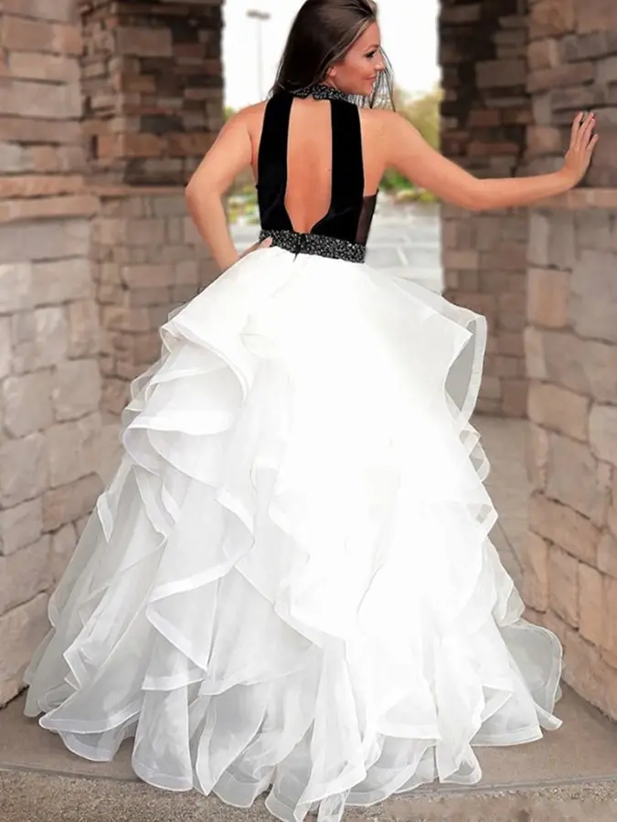 High Neck Beading Hollow Long Prom Dress Gorgeous Top Velvet Ruffles Formal Party Dress Evening Gowns robe de soriee
High Neck Beading Hollow Long Prom Dress Gorgeous Top Velvet Ruffles Formal Party Dress Evening Gowns robe de soriee