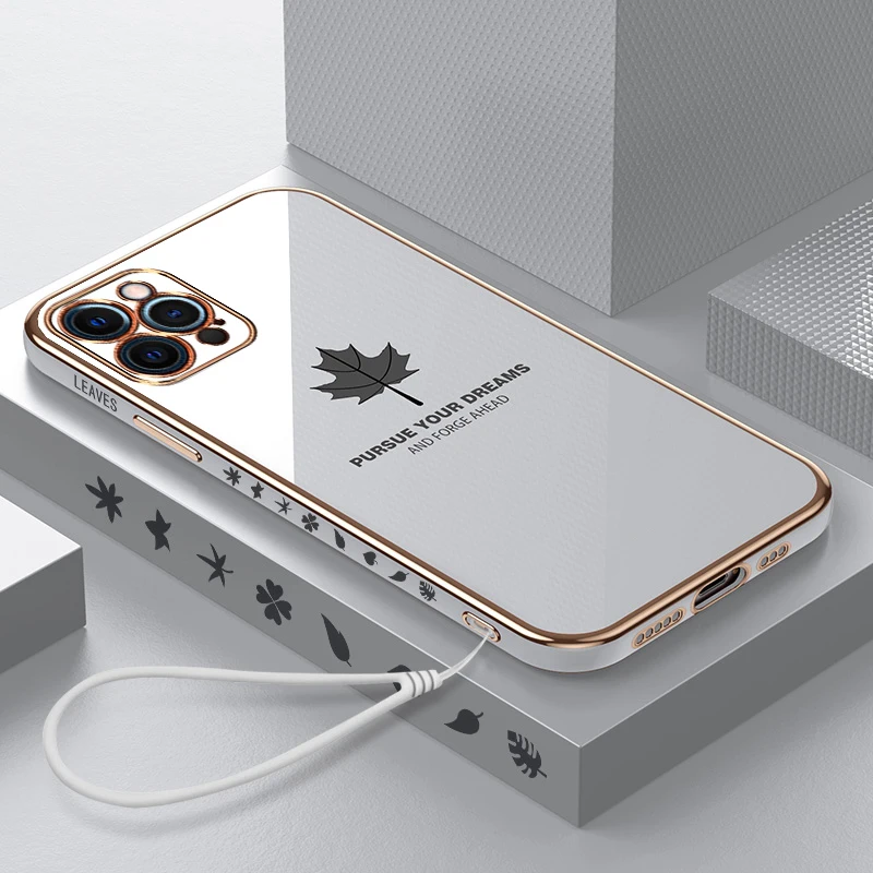 Luxury Maple Leaf Square Plating Silicone Phone Case For iPhone 14 13 12 11 Pro XS max SE XR 8 7 Plus Ultra-thin Lanyard Cover
Luxury Maple Leaf Square Plating Silicone Phone Case For iPhone 14 13 12 11 Pro XS max SE XR 8 7 Plus Ultra-thin Lanyard Cover