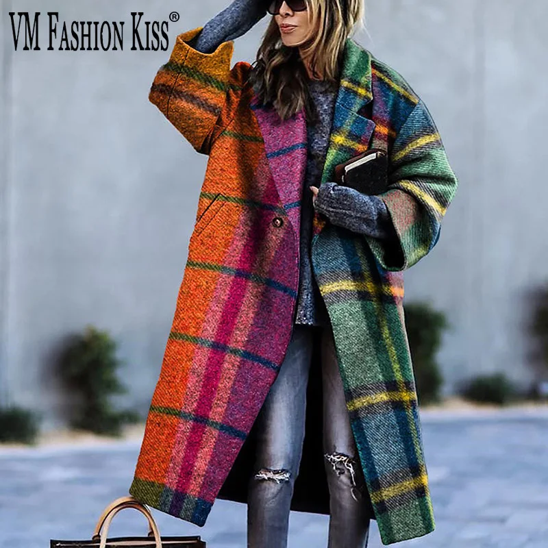 Женская клетчатая куртка VM FASHION KISS, повседневное длинное клетчатое пальто с отложным воротником, большие размеры, Осень-зима
Женская клетчатая куртка VM FASHION KISS, повседневное длинное клетчатое пальто с отложным воротником, большие размеры, Осень-зима