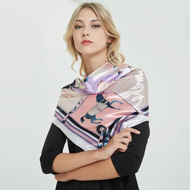 Фото Новинка лета 2018 модная женская шаль 90*90 атласный шелковый шарф с имитацией