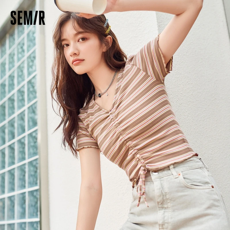 SEMIR Short Sleeve T-Shirts Women Striped Korean Style Chic Short Tops Women'S 2021 New Trendy Niche V Neck T Summer
SEMIR Short Sleeve T-Shirts Women Striped Korean Style Chic Short Tops Women'S 2021 New Trendy Niche V Neck T Summer