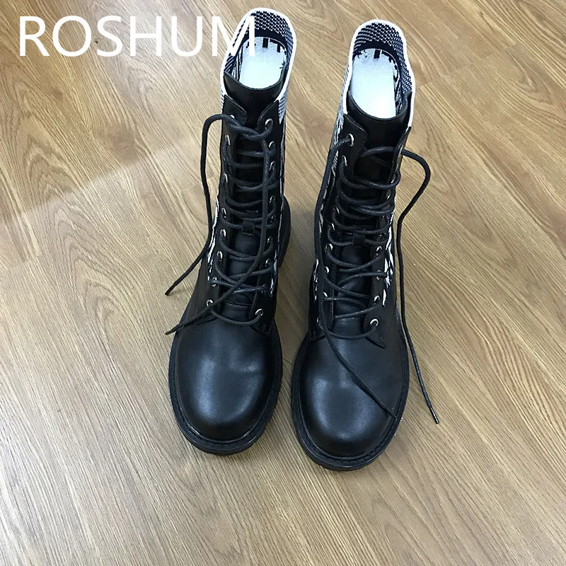 Autumn and winter women shoes designer elastic embroidery letter pattern lace-up women boots black Martin boots Motorcycle boots 
Autumn and winter women shoes designer elastic embroidery letter pattern lace-up women boots black Martin boots Motorcycle boots