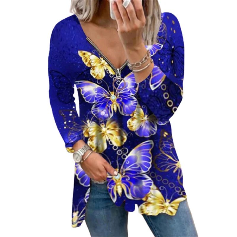 3D Butterfly Print Women V-Neck Zipper T Shirt Long Sleeve Fashion Tops Female Casual Loose Pullovers Clothes Spring 2022 New
3D Butterfly Print Women V-Neck Zipper T Shirt Long Sleeve Fashion Tops Female Casual Loose Pullovers Clothes Spring 2022 New