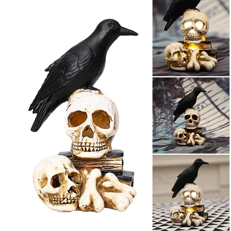 Raven On Skull Halloween Decoration Glowing Resin Skeleton Statue Creative Props For Home Garden Courtyard Garden Accessories
Raven On Skull Halloween Decoration Glowing Resin Skeleton Statue Creative Props For Home Garden Courtyard Garden Accessories