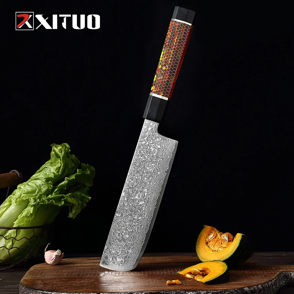 Японские ножи из дамасской стали XITUO VG10, ножи накири 8 дюймов с полимерной ручкой, шеф-нож для нарезки, Мясницкий кухонный нож для овощей, дома...
Японские ножи из дамасской стали XITUO VG10, ножи накири 8 дюймов с полимерной ручкой, шеф-нож для нарезки, Мясницкий кухонный нож для овощей, дома...