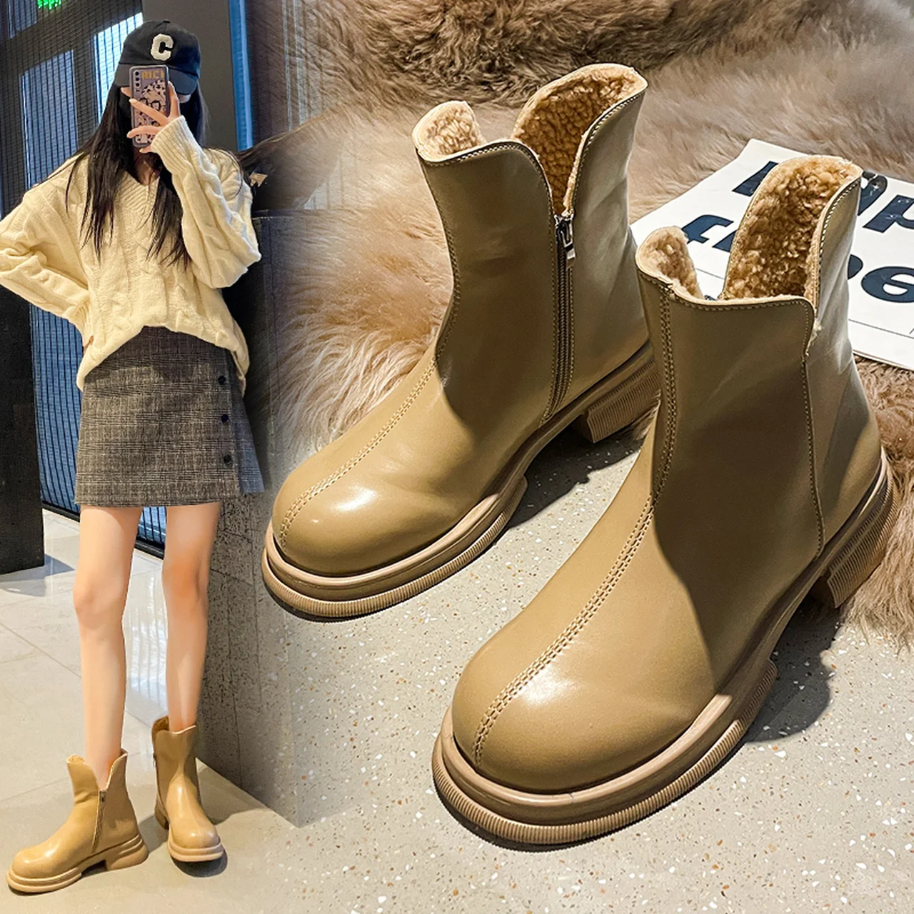 Женские короткие ботинки, повседневная обувь на высоком каблуке, осенне-зимние меховые ботинки, Черные Ботинки Martin на толстой подошве в бри... 
Женские короткие ботинки, повседневная обувь на высоком каблуке, осенне-зимние меховые ботинки, Черные Ботинки Martin на толстой подошве в бри...