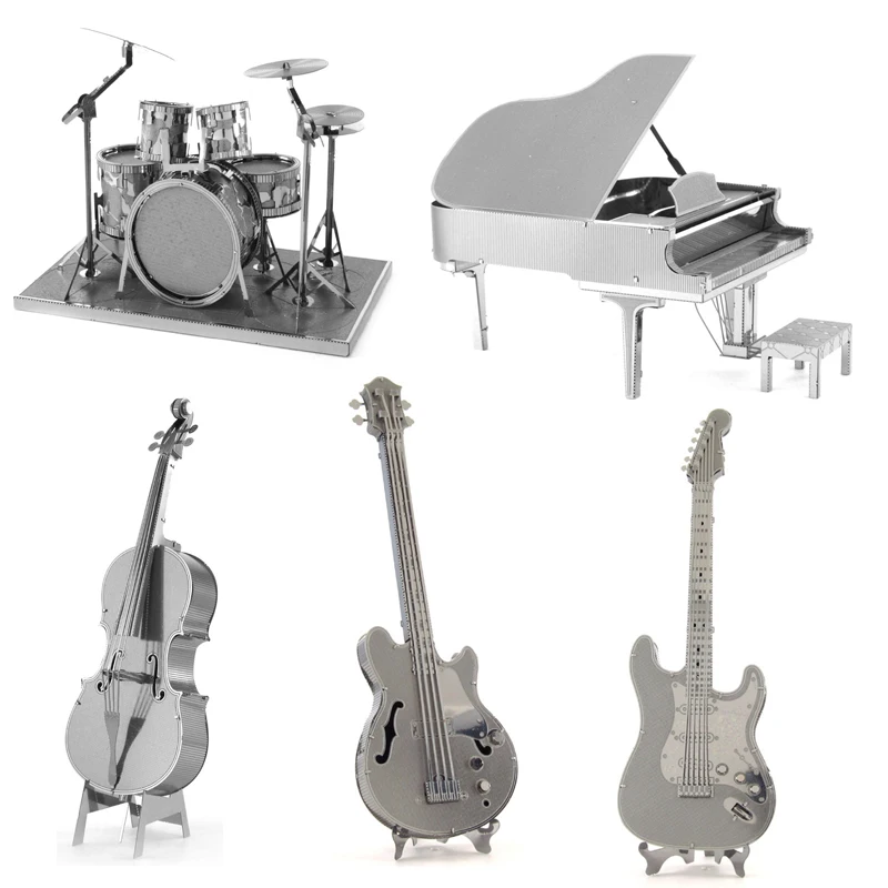 

3D Metal Puzzle Musical instrument Bass Fiddle Drum Set Grand Piano model KITS Assemble Jigsaw Puzzle Gift Toys For Children
