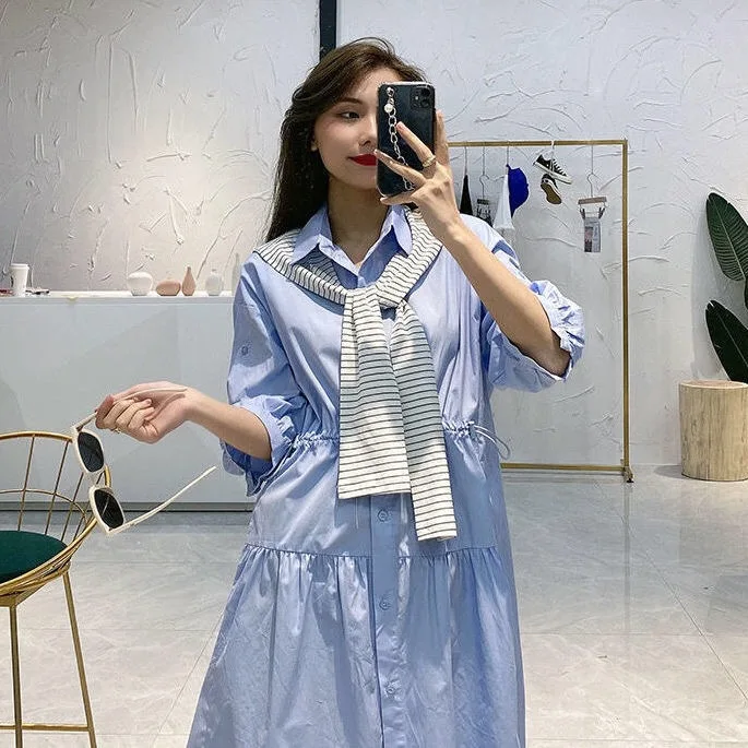 2021 striped shawl cotton shirt dress loose drawstring waist slim dress
2021 striped shawl cotton shirt dress loose drawstring waist slim dress