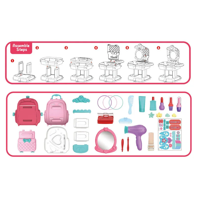 Fashion School Bag Beauty Pretend Play Dresser Set Girl Makeup Toy | Игрушки и хобби