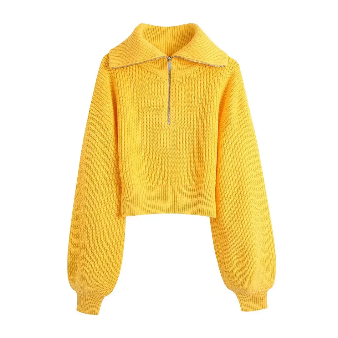 JUNWU Autumn Women's Za 2021 Yellow Lapel Zipper Long Lantern Sleeve Short Sweater Knit Pullover Sweet British Style
JUNWU Autumn Women's Za 2021 Yellow Lapel Zipper Long Lantern Sleeve Short Sweater Knit Pullover Sweet British Style