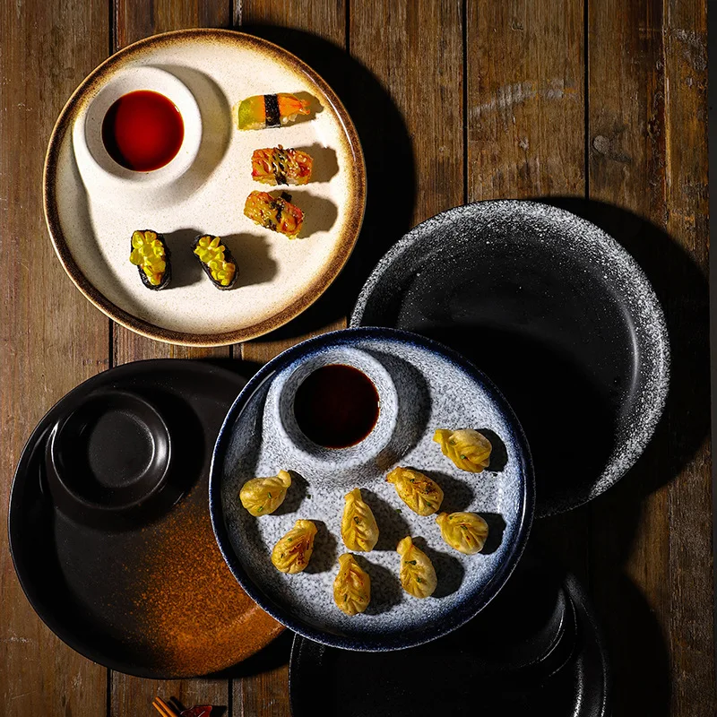 Jiaozi plate with vinegar plate ceramic tableware creative round plate grid plate home cold dish plate dumplings plate
Jiaozi plate with vinegar plate ceramic tableware creative round plate grid plate home cold dish plate dumplings plate