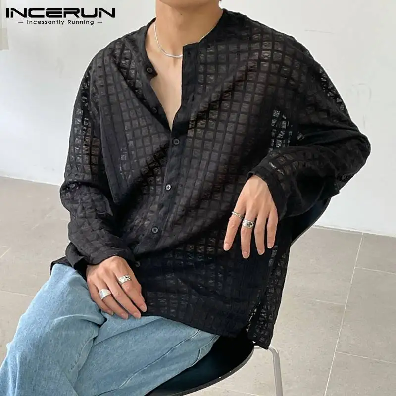 Korean Style New Men Blouse Casual Streetwear Solid Comfortable Breathable Mesh Check Long-sleeved Shirt S-5XL INCERUN Tops 2021
Korean Style New Men Blouse Casual Streetwear Solid Comfortable Breathable Mesh Check Long-sleeved Shirt S-5XL INCERUN Tops 2021