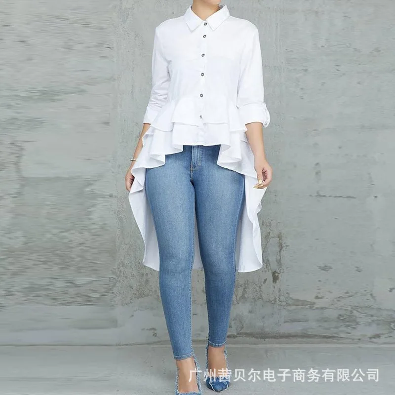 Mandylandy Shirt Summer Long Sleeve Single Breasted Turn-down Collar Irregular Shirts Women Casual Solid Ruffles Stitching Shirt
Mandylandy Shirt Summer Long Sleeve Single Breasted Turn-down Collar Irregular Shirts Women Casual Solid Ruffles Stitching Shirt