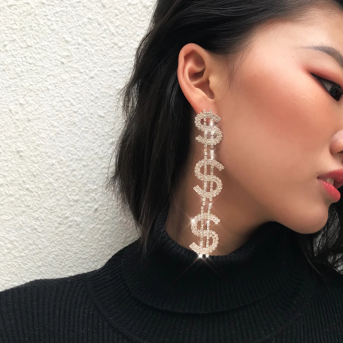 Bling Dollar Sig Earrings Rhinestone Earrings Shiny Crystal Dollar $ Letter Stud Earrings Vintage Drop Dangle Earrings Jewelry
Bling Dollar Sig Earrings Rhinestone Earrings Shiny Crystal Dollar $ Letter Stud Earrings Vintage Drop Dangle Earrings Jewelry