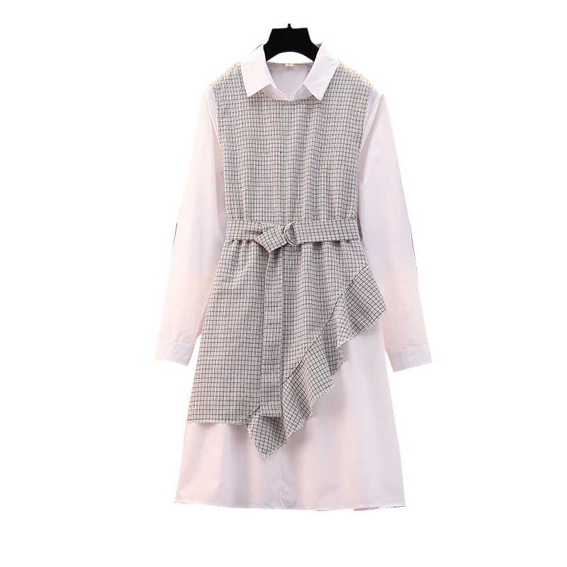 2021 Spring Autumn Plus Size Dress For Women Plaid Ruffle Long Sleeve Shirt Dresses With Belt Oversize 2XL 3XL 4XL
2021 Spring Autumn Plus Size Dress For Women Plaid Ruffle Long Sleeve Shirt Dresses With Belt Oversize 2XL 3XL 4XL