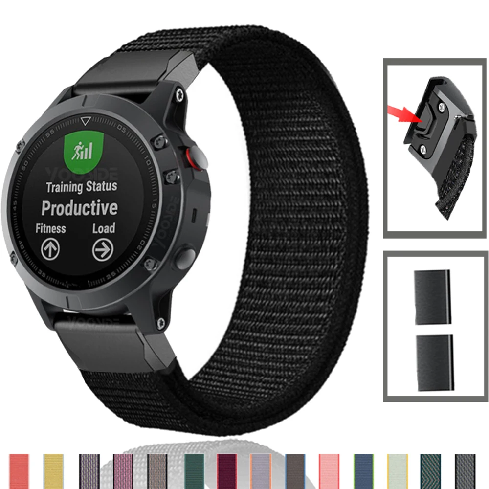 Ремешок нейлоновый для Garmin Fenix 6 6X Pro 5 5X plus 3 3HR Forerunner 935 945 D2 Bravo быстросъемный