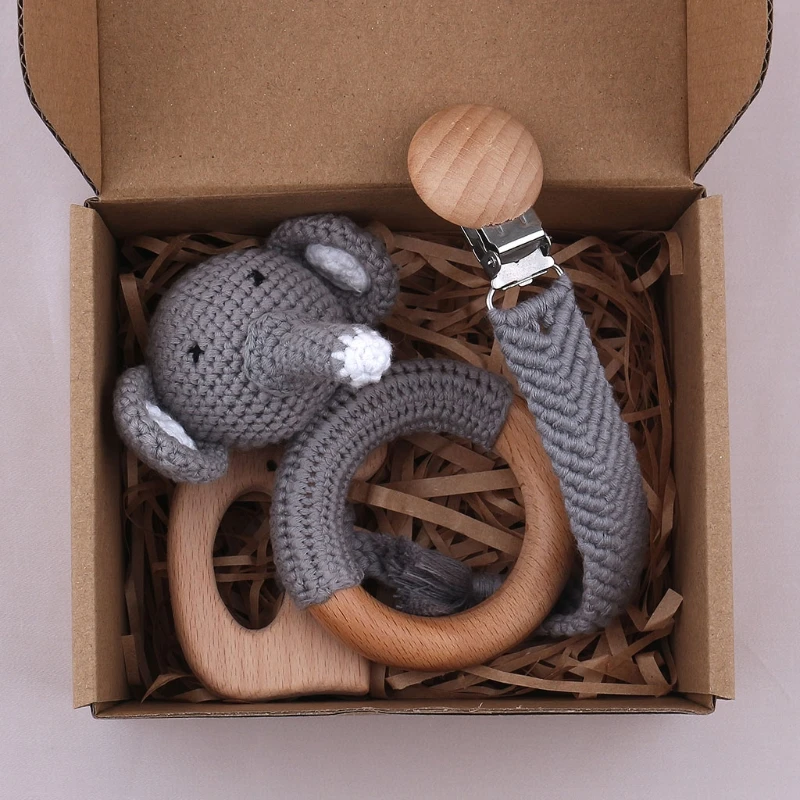 1Set Crochet Elephant Baby Teether Rattle Safe Beech Wooden Teether Ring Pacifier Clip Chain Set Newborn Gym Educational Toy
1Set Crochet Elephant Baby Teether Rattle Safe Beech Wooden Teether Ring Pacifier Clip Chain Set Newborn Gym Educational Toy