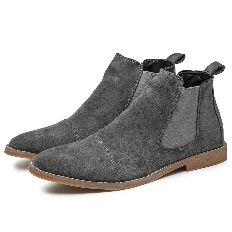 

Top Quality Men's Boots Suede Leather Autumn Men Shoes Slip On Rubber Ankle Boots Cofortable Man Chelsea Boots Large Size mj