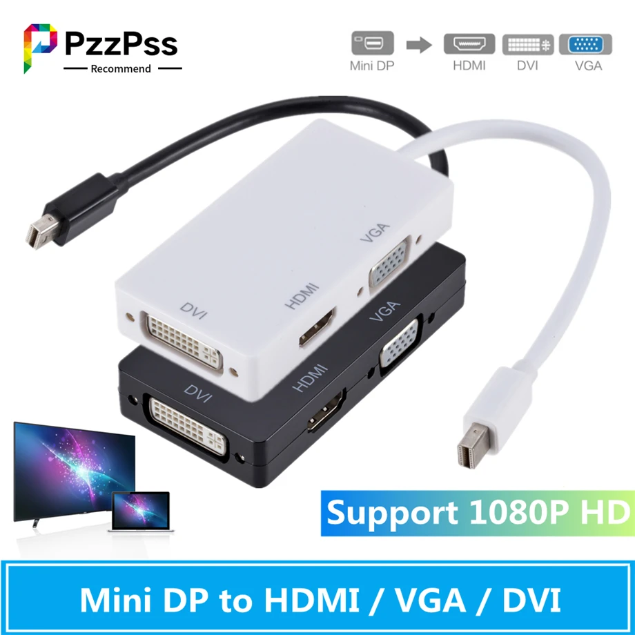 Мини-порт дисплея PzzPss 3 в 1 переходник DP папа-DVI HDMI VGA Аудио мама кабель-конвертер