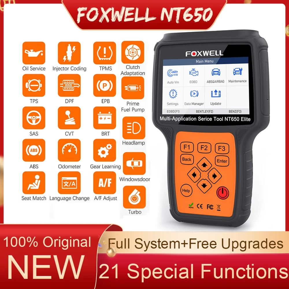 FOXWELL NT650 Elite Car Diagnostic Scanner Tools EPB DPF ABS AF SAS Oil Reset Professional OBD 2 Automotive Scanner Free Upgrade
FOXWELL NT650 Elite Car Diagnostic Scanner Tools EPB DPF ABS AF SAS Oil Reset Professional OBD 2 Automotive Scanner Free Upgrade