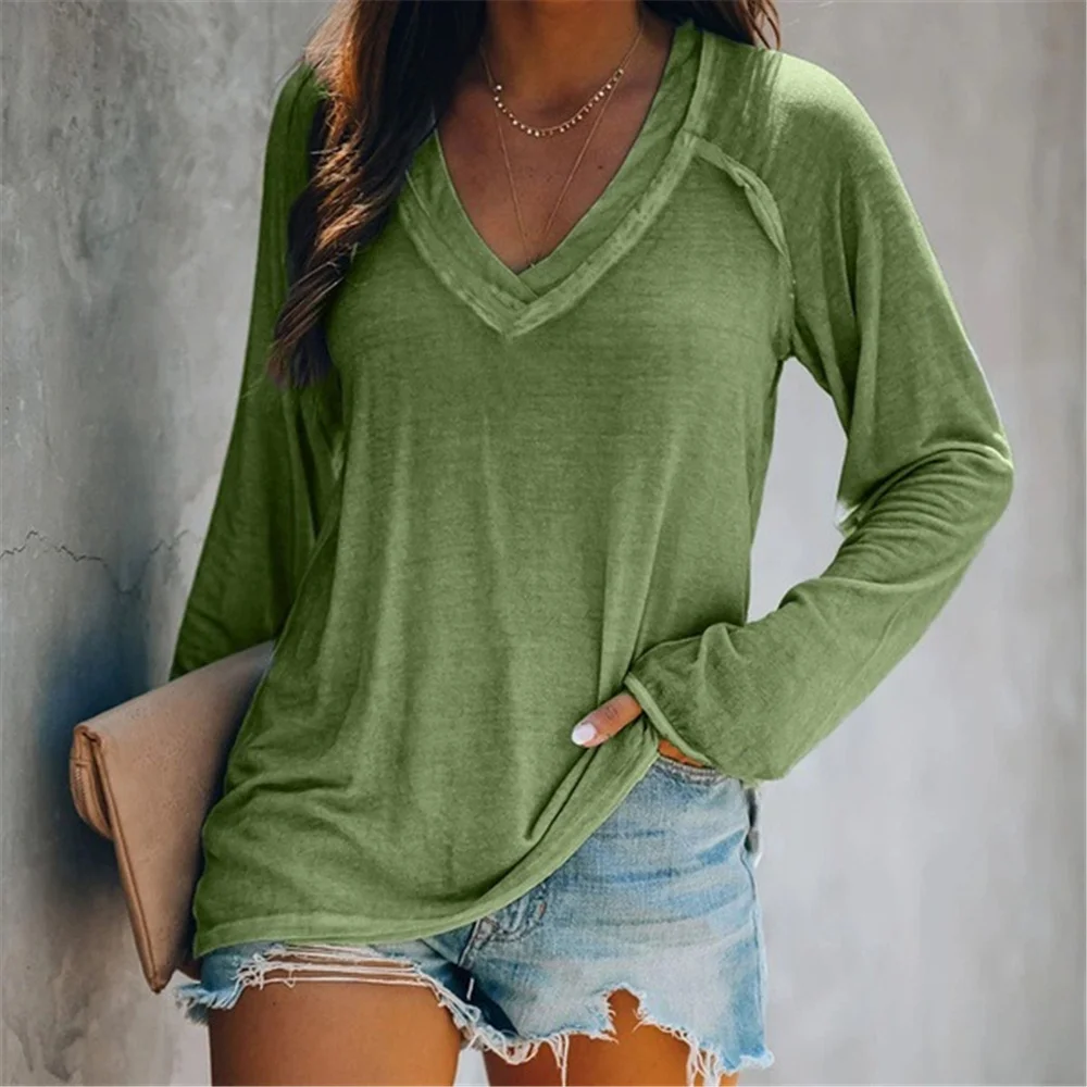 Solid Womens Tshirts Deep V Neck Long Sleeve Pullover Women Top Plus Size Casual Loose Female Clothes
Solid Womens Tshirts Deep V Neck Long Sleeve Pullover Women Top Plus Size Casual Loose Female Clothes