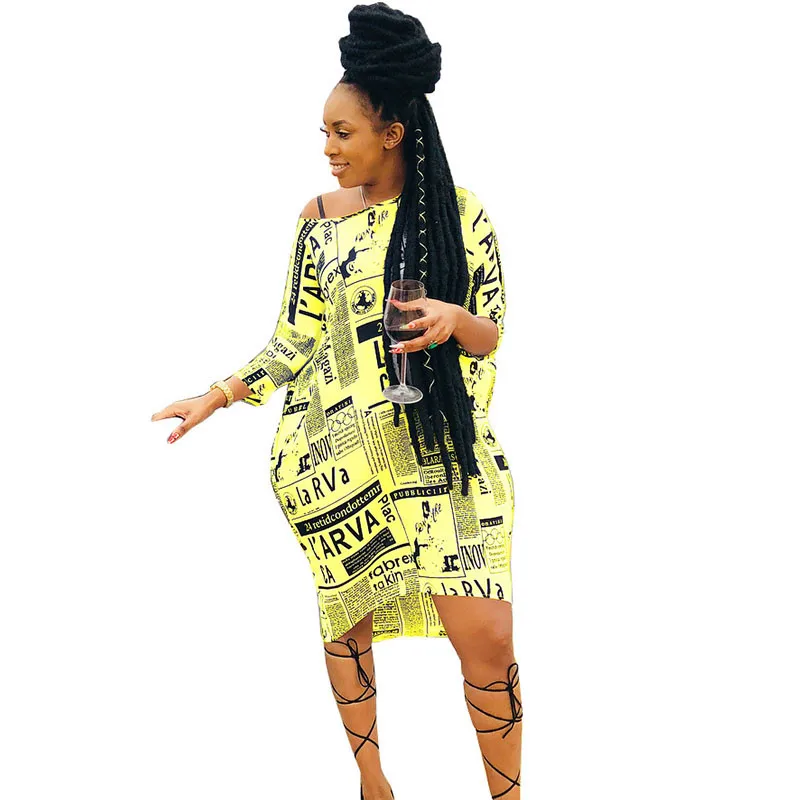Newpaper Print Bodycon Dress with Sleeve Women One Shoulder Knee-length Sheath Casual Midi Dress Sexy Club Wear Party Dresses
Newpaper Print Bodycon Dress with Sleeve Women One Shoulder Knee-length Sheath Casual Midi Dress Sexy Club Wear Party Dresses