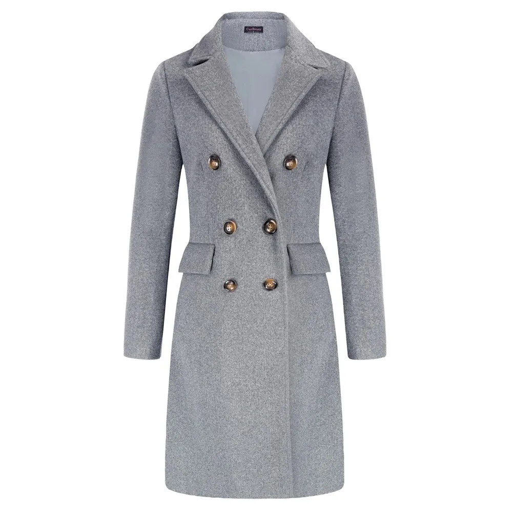 

Curlbiuty Women Mid-Calf Length Overcoat Lapel Double Breasted Peacoat Overcoat Comfortable Wool Blends Fabric Double Breasted